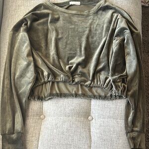 Olive Green Velvet Cropped Sweater